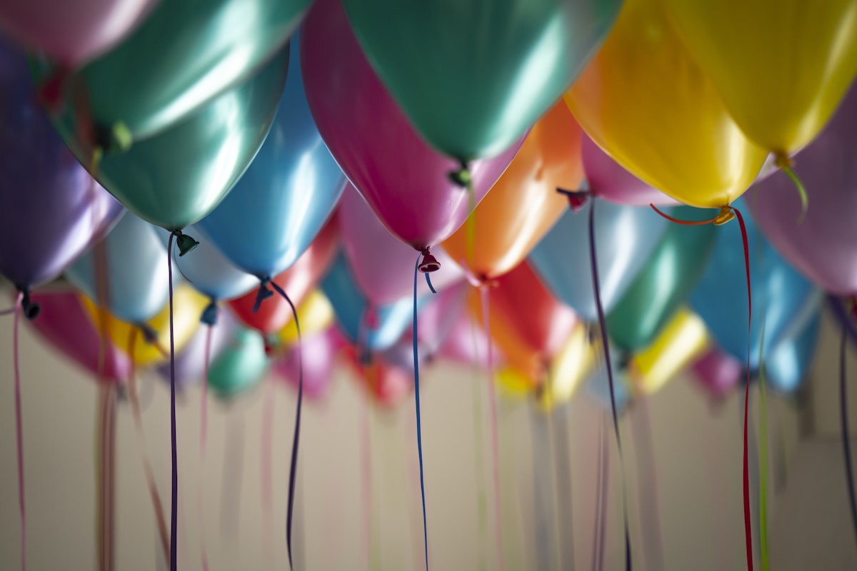 Colourful balloons at a birthday party